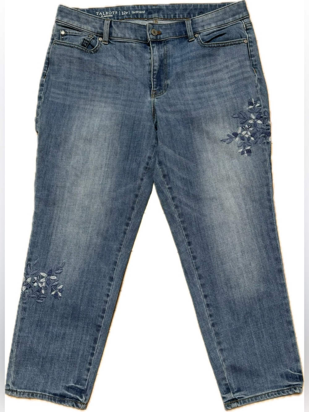 Talbots Blue Embroidered Mid-Rise Cropped Jeans